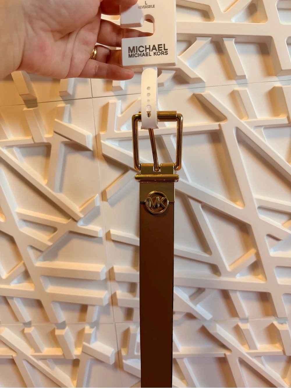 Michael Kors Reversible Black and Gray Monogram Belt with Gold Hardware